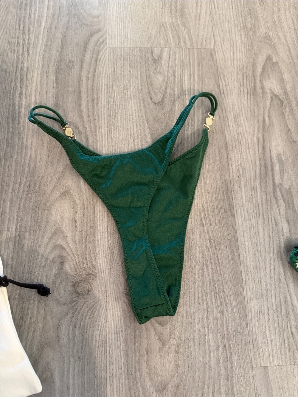 Green High-Cut Bikini Bottom with Gold Accents - Picture 2 of 4
